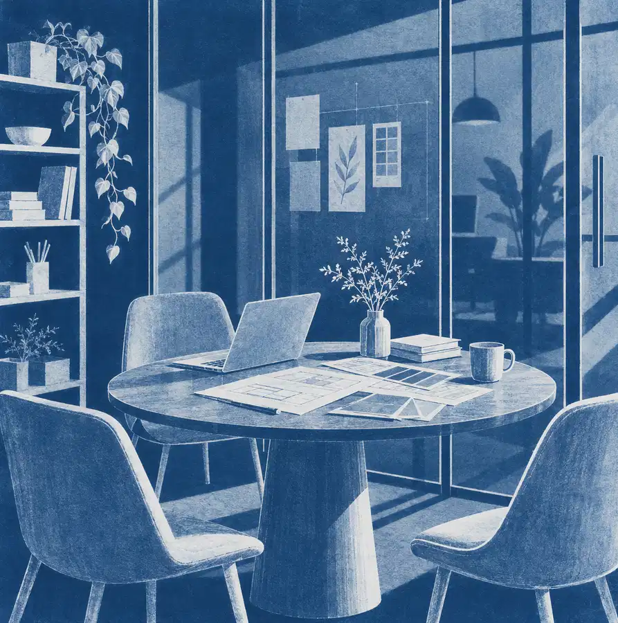 Illustration of consulting businesses equipment and workspace